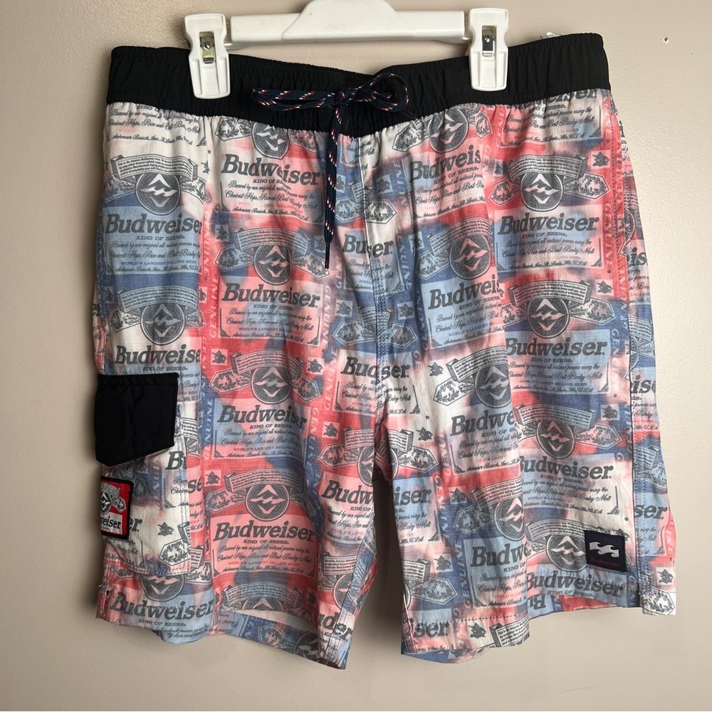 Billabong Budweiser Swim Trunks w/Bottle Opener Pocket Size Medium EUC